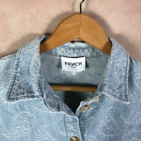 FRNCH PARIS Paisley Stitched Denim Button-front Shirt SMALL - Picture 4 of 8